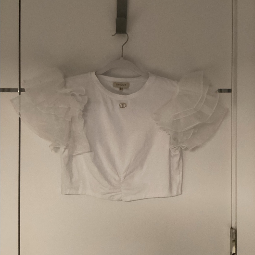 Twin-Set White Ruffled Short Sleeve Kids Tee